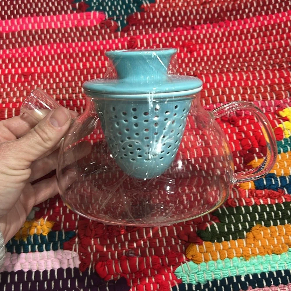 Glass Teapot w/ Blue Porcelain Infuser & Lid — Loose Leaf Tea Pot